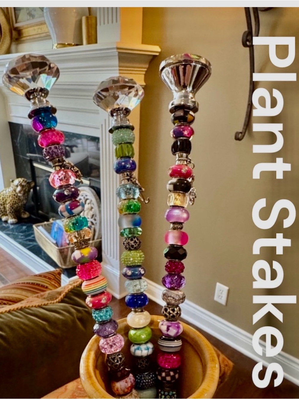 Plant Stakes - Set of 3 - Decorative Bead Rods Multicolor - Brand New